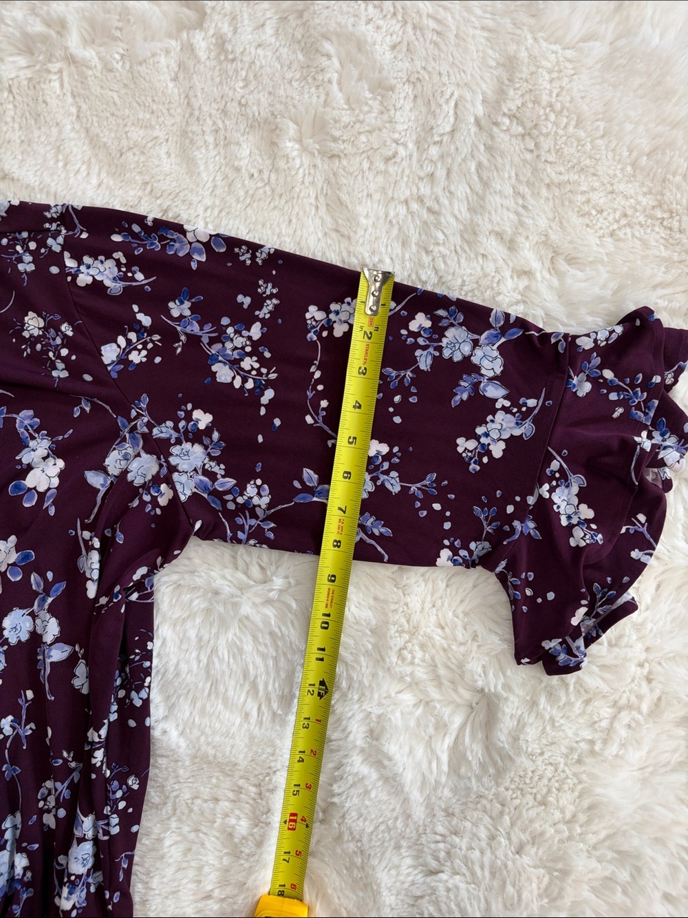 KARLLAGERFELD,Size 2X,Women's Plum Floral Ruffle-Sleeve Blouse - Picture 17 of 17